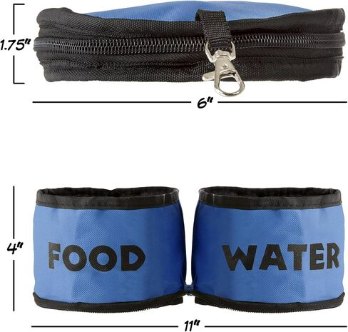 مجموعة أوعية الحيوانات الأليفة القابلة للطي من بيت ميكر - مجموعة أوعية طعام ومياه للكلاب من السيليكون المحمولة، من مادة البيسفينول A مع مشابك تثبيت للسفر - عبوتان، كل واحدة باللون الأزرق 32 أونصة in Kuwait