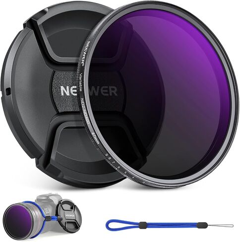 NEEWER 77 مم ND2-400 (1-9 توقفات) مرشح ND متغير مع غطاء العدسة، حبل قصير، قطعة قماش للتنظيف، تعديل دقيق للكثافة المحايدة، زجاج بصري متعدد الطبقات مقاوم لبصمات الأصابع والخدش in Saudi Arabia