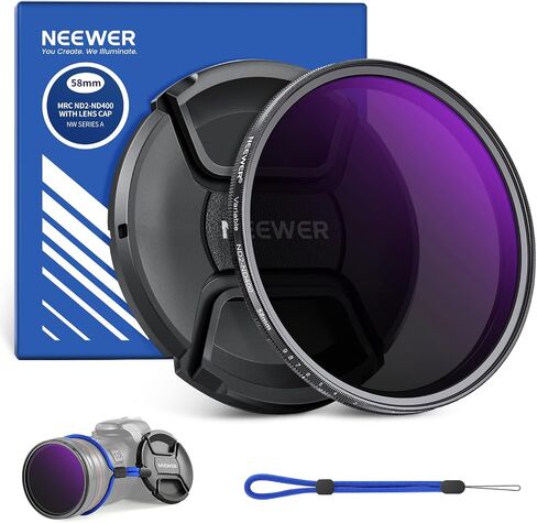 NEEWER 77 مم ND2-400 (1-9 توقفات) مرشح ND متغير مع غطاء العدسة، حبل قصير، قطعة قماش للتنظيف، تعديل دقيق للكثافة المحايدة، زجاج بصري متعدد الطبقات مقاوم لبصمات الأصابع والخدش in Saudi Arabia