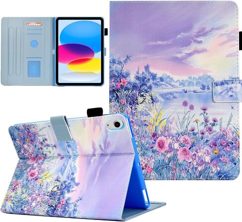 Case for iPad 10th Generation 10.9 inch 2022, Funut Premium PU Leather Stand Smart Cover Case for iPad 10th Gen 2022, Auto Wake/Sleep Smart Shell with Pencil Holder, Purple Flower Sea in Kuwait