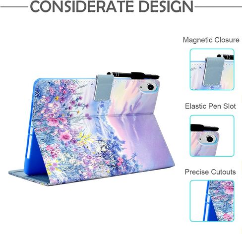 Case for iPad 10th Generation 10.9 inch 2022, Funut Premium PU Leather Stand Smart Cover Case for iPad 10th Gen 2022, Auto Wake/Sleep Smart Shell with Pencil Holder, Purple Flower Sea in Kuwait