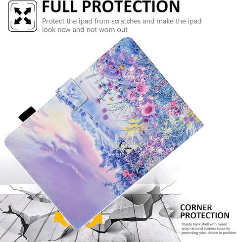 Case for iPad 10th Generation 10.9 inch 2022, Funut Premium PU Leather Stand Smart Cover Case for iPad 10th Gen 2022, Auto Wake/Sleep Smart Shell with Pencil Holder, Purple Flower Sea in Kuwait