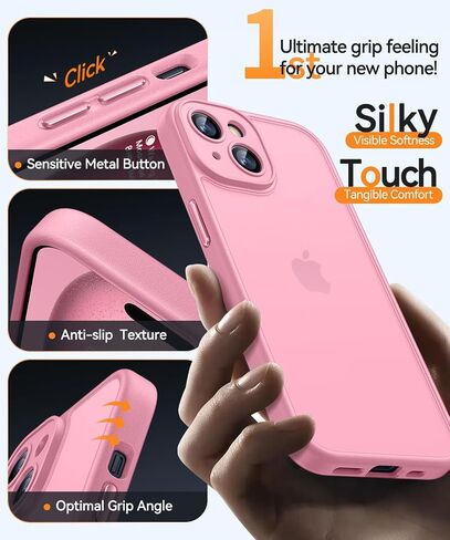 CANSHN Matte Compatible with iPhone 15 Pro Max Case, Upgraded [Full Camera Protection] [Translucent Matte] Shockproof Protective Phone Case Cover 6.7 Inch - Hot Pink in Kuwait