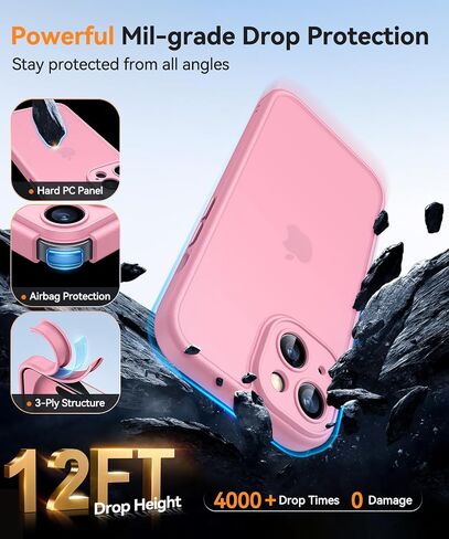 CANSHN Matte Compatible with iPhone 15 Pro Max Case, Upgraded [Full Camera Protection] [Translucent Matte] Shockproof Protective Phone Case Cover 6.7 Inch - Hot Pink in Kuwait
