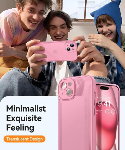 CANSHN Matte Compatible with iPhone 15 Pro Max Case, Upgraded [Full Camera Protection] [Translucent Matte] Shockproof Protective Phone Case Cover 6.7 Inch - Hot Pink in Kuwait