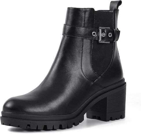 حذاء تشيلسي من Shoe'N Tale للنساء أحذية الكاحل ونعل عروة وكعب متوسط ​​مكتنز ومنصة دائرية عند الأصابع وإبزيم سهل الارتداء ومرن ومريح in Saudi Arabia