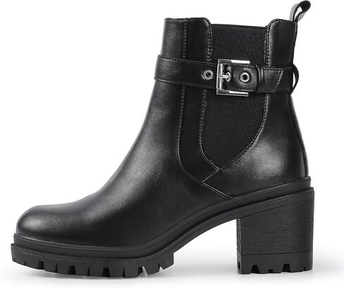 حذاء تشيلسي من Shoe'N Tale للنساء أحذية الكاحل ونعل عروة وكعب متوسط ​​مكتنز ومنصة دائرية عند الأصابع وإبزيم سهل الارتداء ومرن ومريح in Saudi Arabia