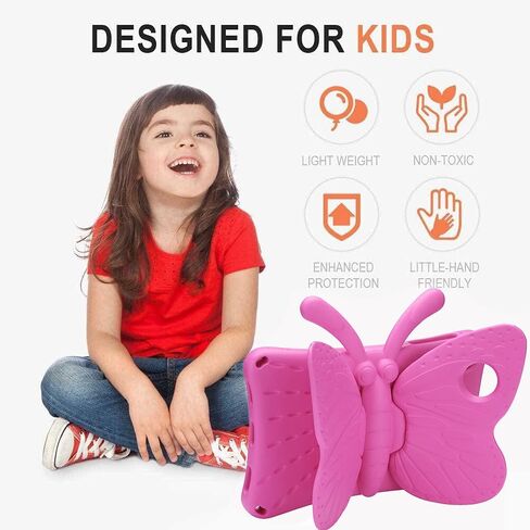 Samsung Galaxy Tab S6 Lite 10.4 Kids case P610 P620 2024 Cute Butterfly Case with Stand for Kids Light Weight EVA Rugged Shockproof Heavy Duty Kids Friendly Full Cover for Boy Girl (Rose) in Saudi Arabia