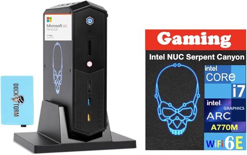 كمبيوتر مكتبي صغير للألعاب Intel NUC Serpent Canyon i7-12700H، ARC A770M 16 جيجابايت، 64 جيجابايت DDR4، 512 جيجابايت PCIe SSD، 2 Thunderbolt 4، WiFi 6E، Win 11 Home w/MS 365 Personal، موسع منفذ USB DKZ in Saudi Arabia