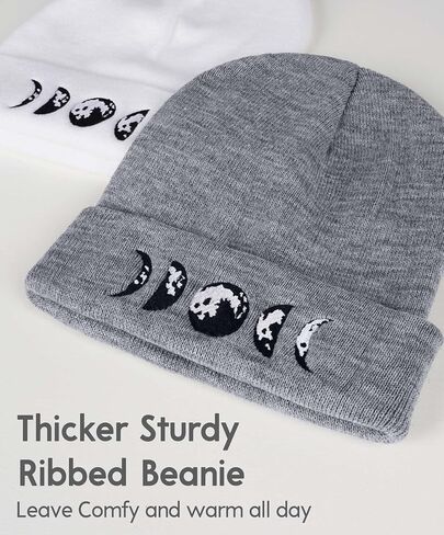 Gothic Moon Phase Skull Beanie Hats for Men Women, Halloween Knit Winter Hat for Birthday in Kuwait