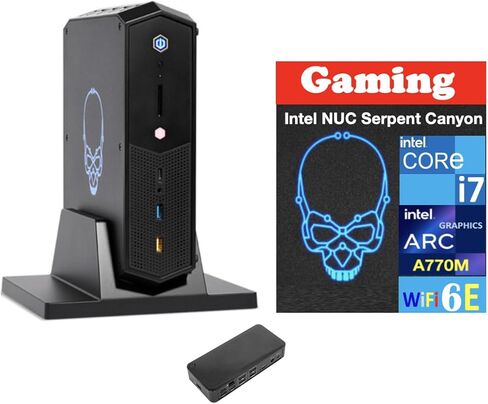 كمبيوتر مكتبي صغير للألعاب Intel NUC Serpent Canyon i7-12700H، ARC A770M 16 جيجابايت، 64 جيجابايت DDR4، 3x8 تيرابايت SSD R0 (24 تيرابايت)، 2 Thunderbolt 4، WiFi 6E، بلوتوث 5.3، 330 واط PSU، RJ-45، Win 11 Pro مع USB-C قفص الاتهام in Saudi Arabia