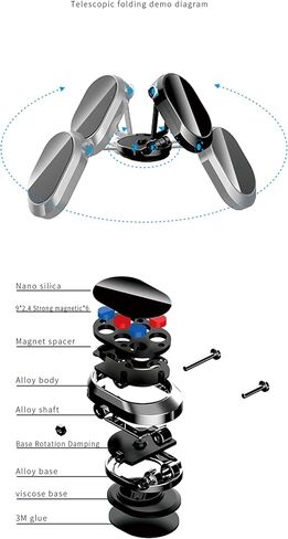 Magnetic car Folding 360 Degree Rotating Mobile Phone Holder Supports Various Types of Mobile Phones and can be Used in Two Combinations for Various Usage scenarios in Saudi Arabia