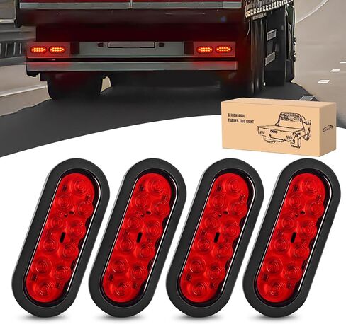 GOOACC 6 بوصة بيضاوي LED ضوء الذيل 2 قطعة أحمر 10 LED توقف الفرامل بدوره إشارات أضواء سطح جبل IP67 مقاوم للماء لشاحنة مقطورة RV جرار شاحنة العربة فان، ضمان لمدة عامين in Kuwait