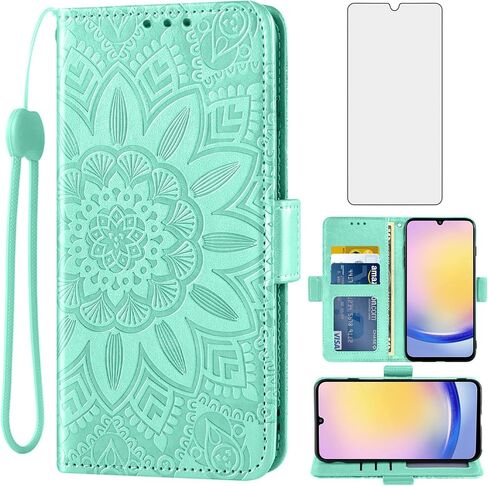 Asuwish Phone Case for Samsung Galaxy A25 5G/A24 4G/M34 /F34 with Tempered Glass Screen Protector and Flower Leather Wallet Flip Cover Credit Card Holder Cell Accessories A 25 25A 24A LTE Women Red in Saudi Arabia