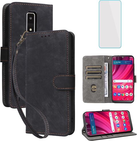 Compatible with BLU View 4 Wallet Case with Screen Protector [RFID Blocking] Leather Flip Case Card Holder Kickstand Cell Phone Cover for Blue BLU View4 B135DL -Black in Saudi Arabia