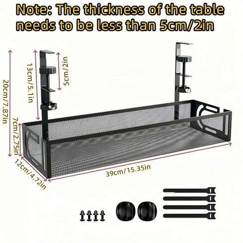 Under Desk Cable Management Tray - Cable Management Organizers Holder, Cable Management Under Desk, No Drill to Desk Cable Raceway, Under Desk Storage for Office, Kitchens, Home (Black) in Saudi Arabia
