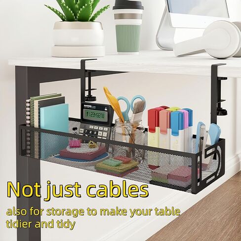 Under Desk Cable Management Tray - Cable Management Organizers Holder, Cable Management Under Desk, No Drill to Desk Cable Raceway, Under Desk Storage for Office, Kitchens, Home (Black) in Saudi Arabia