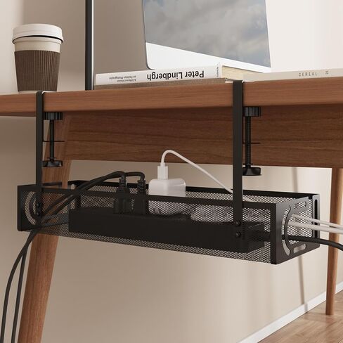 Under Desk Cable Management Tray - Cable Management Organizers Holder, Cable Management Under Desk, No Drill to Desk Cable Raceway, Under Desk Storage for Office, Kitchens, Home (Black) in Saudi Arabia