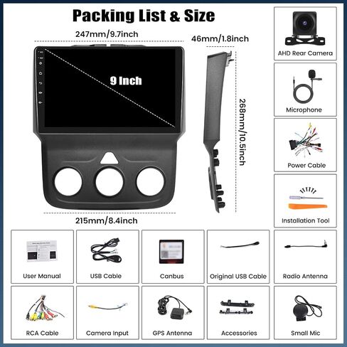 [4+64G] 8-Core Android 13 Car Stereo for Dodge Ram 1500 2500 3500 2013-2018(Manual AC) with Carplay&Android Auto,9 Inch Car Radio with Mirror Link Bluetooth FM/RDS WiFi GPS SWC Dual USB+Backup Camera in Saudi Arabia