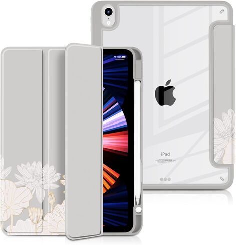 Batianda Hybrid Case for New iPad 10 2022 10th Generation 10.9-inch [Built-in Pencil Holder] Shockproof Cover with Clear Transparent Back Shell TPU Bumper,Auto Sleep/Wake,Golden Lotus in Kuwait