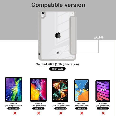 Batianda Hybrid Case for New iPad 10 2022 10th Generation 10.9-inch [Built-in Pencil Holder] Shockproof Cover with Clear Transparent Back Shell TPU Bumper,Auto Sleep/Wake,Golden Lotus in Kuwait