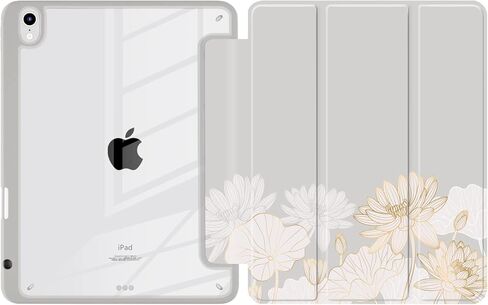 Batianda Hybrid Case for New iPad 10 2022 10th Generation 10.9-inch [Built-in Pencil Holder] Shockproof Cover with Clear Transparent Back Shell TPU Bumper,Auto Sleep/Wake,Golden Lotus in Kuwait