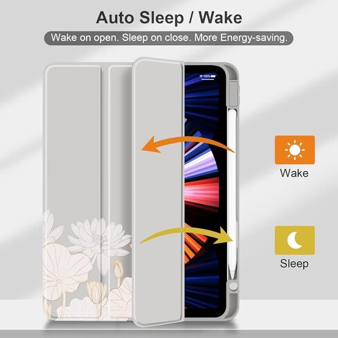 Batianda Hybrid Case for New iPad 10 2022 10th Generation 10.9-inch [Built-in Pencil Holder] Shockproof Cover with Clear Transparent Back Shell TPU Bumper,Auto Sleep/Wake,Golden Lotus in Kuwait