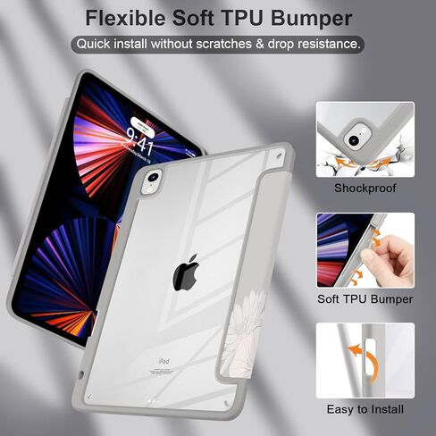 Batianda Hybrid Case for New iPad 10 2022 10th Generation 10.9-inch [Built-in Pencil Holder] Shockproof Cover with Clear Transparent Back Shell TPU Bumper,Auto Sleep/Wake,Golden Lotus in Kuwait