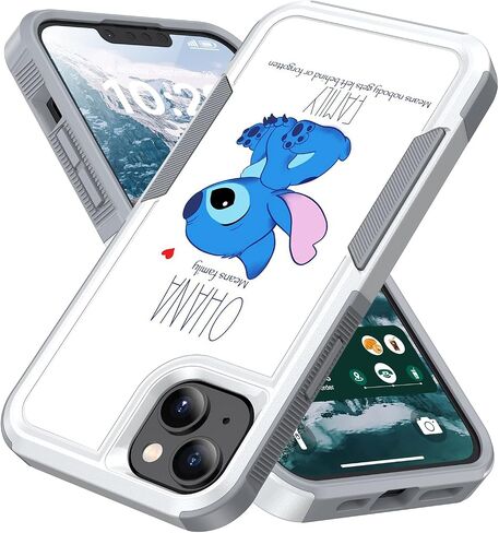 Case for iPhone 15, Ohana Means Family Pattern Shock-Absorption Hard PC and Inner Silicone Hybrid Dual Layer Armor Defender Case for Apple iPhone 15 6.1" in Saudi Arabia