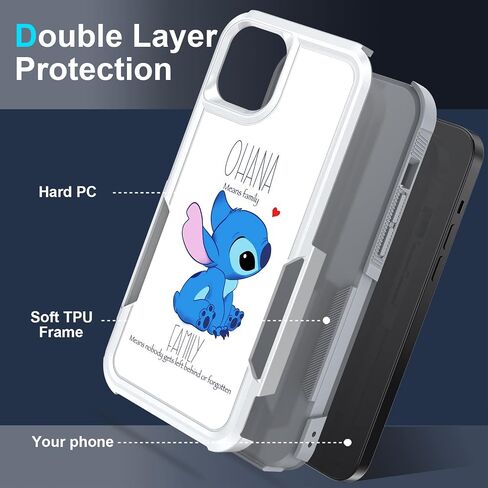 Case for iPhone 15, Ohana Means Family Pattern Shock-Absorption Hard PC and Inner Silicone Hybrid Dual Layer Armor Defender Case for Apple iPhone 15 6.1" in Saudi Arabia