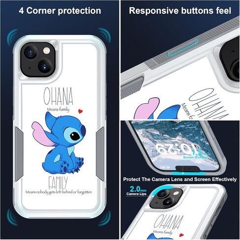 Case for iPhone 15, Ohana Means Family Pattern Shock-Absorption Hard PC and Inner Silicone Hybrid Dual Layer Armor Defender Case for Apple iPhone 15 6.1" in Saudi Arabia