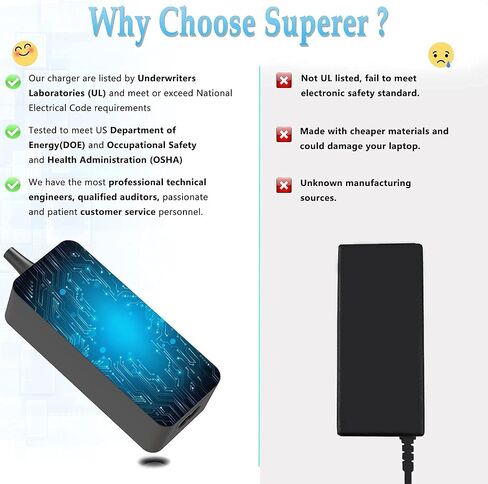 Superer AC Charger Fit for Toshiba Satellite L675 L675D L675D-S7052 L675D-S7104 L675-S7048 Laptop Adapter Power Supply Cord in Saudi Arabia