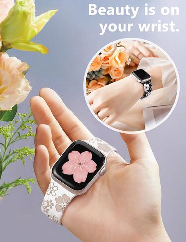 W-RARA 2 Pack Floral Engraved Bands Compatible with Apple Watch Bands 41mm 40mm 38mm 45mm 44mm 42mm 49mm 46mm Women, Two-Tone Cute Flower Sport Straps for iWatch Series SE 10 9 8 7 6 5 4 3 2 1 Ultra in Kuwait