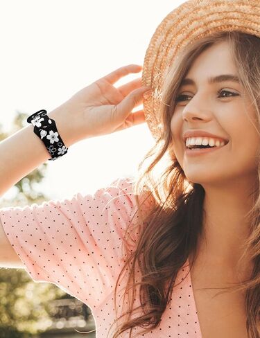 W-RARA 2 Pack Floral Engraved Bands Compatible with Apple Watch Bands 41mm 40mm 38mm 45mm 44mm 42mm 49mm 46mm Women, Two-Tone Cute Flower Sport Straps for iWatch Series SE 10 9 8 7 6 5 4 3 2 1 Ultra in Kuwait