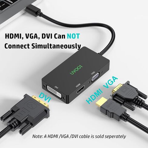 كابل محول Mini DisplayPort إلى HDMI DVI VGA، محول Mini DP 3 في 1 4K HDMI، فيديو VGA/DVI 1080P@60 هرتز (متوافق مع Thunderbolt 2)، ذكر MDP إلى HDMI أنثى لجهاز MacBook Pro/Air/iMac Surface in Kuwait