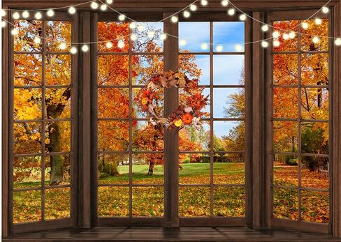 7x5f Fall Photography Backdrop Autumn Forest Scene Window Photography Background Nature Maple Leaf Scenery Photography Thanksgiving Backdrop Banner D733 in Kuwait