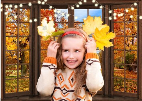 7x5f Fall Photography Backdrop Autumn Forest Scene Window Photography Background Nature Maple Leaf Scenery Photography Thanksgiving Backdrop Banner D733 in Kuwait