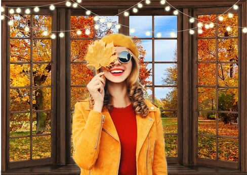 7x5f Fall Photography Backdrop Autumn Forest Scene Window Photography Background Nature Maple Leaf Scenery Photography Thanksgiving Backdrop Banner D733 in Kuwait