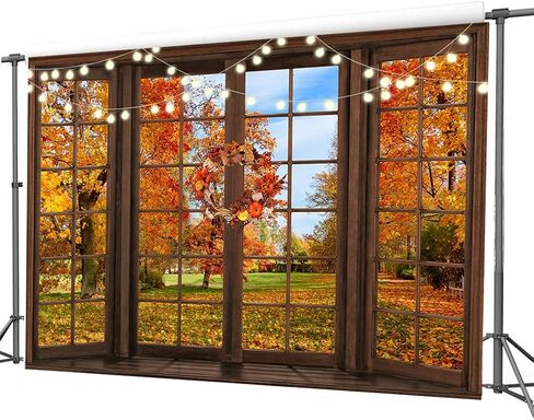 7x5f Fall Photography Backdrop Autumn Forest Scene Window Photography Background Nature Maple Leaf Scenery Photography Thanksgiving Backdrop Banner D733 in Kuwait
