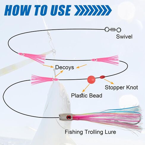 Saltwater Trolling Lures Offshore Big Game Fishing Lures Rigged Circle Hook Bullet Head Squid Skirt Deep Sea Lures for Wahoo Tuna Mahi Marlin Wahoo Shark 6 Colors in Saudi Arabia