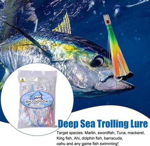 Saltwater Trolling Lures Offshore Big Game Fishing Lures Rigged Circle Hook Bullet Head Squid Skirt Deep Sea Lures for Wahoo Tuna Mahi Marlin Wahoo Shark 6 Colors in Saudi Arabia