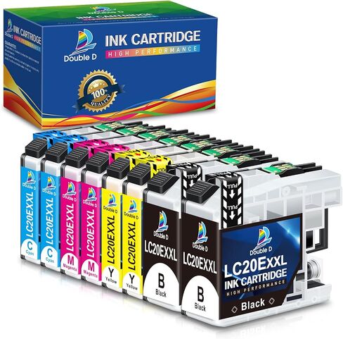 DOUBLE D Upgraded LC20E Compatible Replacement for Brother LC20E LC-20E XXL Ink Cartridges for Brother MFC-J985DW J775DW J5920DW J985DWXL Printer (2BK+2C+2M+2Y) 8 Pack-Updated Version in Saudi Arabia
