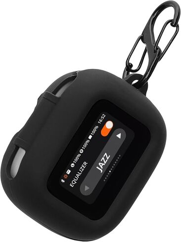 kwmobile Silicone Cover Compatible with JBL Live Flex 3 / Live Buds 3 / Live Beam 3 - Case Cover Stick-On Skin with Clip - Black in Saudi Arabia