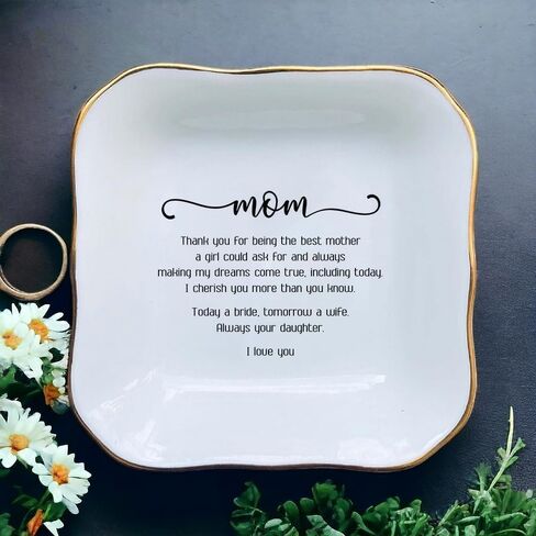 Ceramic Personalized Mom Ring Dish-Mom Birthday Gift Ideas-Wedding Gifts for Mom-Mother of The Bride Gifts from Bride-Mother of The Groom Gifts-Thank You Mom Gifts in Saudi Arabia