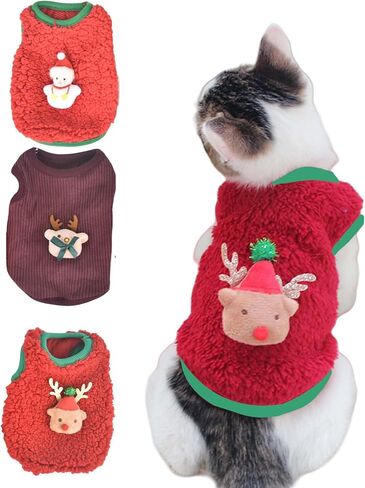 FLAdorepet 3 Packs Teacup Dog Cat XXS Clothes for Chihuahua Yorkie,Winter Warm Fleece Puppy Pet Clothes Sweater Shirt Vest for Mini Newborn Extra Small Dogs (3 Packs, XXS(Pet 1-2LBS)) in Saudi Arabia