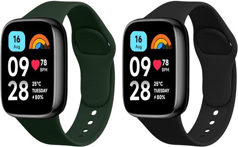 kwmobile Straps Compatible with Xiaomi Redmi Watch 3 Active Straps - 2X Replacement Silicone Watch Bands - Black/Dark Green in Kuwait