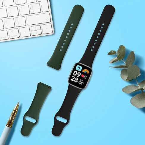 kwmobile Straps Compatible with Xiaomi Redmi Watch 3 Active Straps - 2X Replacement Silicone Watch Bands - Black/Dark Green in Kuwait