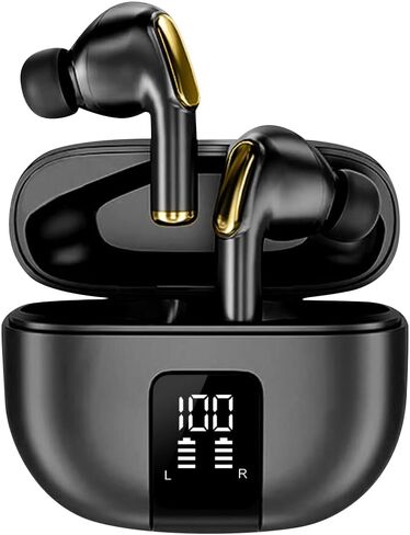 J68 True سماعات أذن لاسلكية بلوتوث 5.2 سماعات تشغيل 60 ساعة IPX5 سماعات ستيريو مقاومة للماء داخل الأذن ميكروفون مدمج سماعة إلغاء الضوضاء العميقة العميقة (أسود) in Saudi Arabia