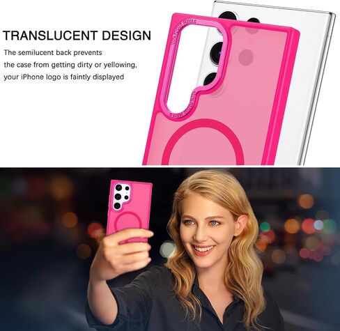 BENTOBEN for Samsung S23 Ultra Case, S23 Ultra Magnetic Phone Case[Compatible with MagSafe] Translucent Matte Slim Shockproof Women Men Girl Protective Case Cover for Galaxy S23 Ultra 6.8",Hot Pink in Kuwait