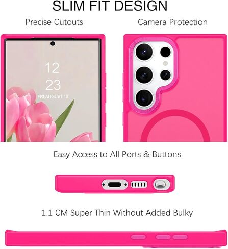 BENTOBEN for Samsung S23 Ultra Case, S23 Ultra Magnetic Phone Case[Compatible with MagSafe] Translucent Matte Slim Shockproof Women Men Girl Protective Case Cover for Galaxy S23 Ultra 6.8",Hot Pink in Kuwait